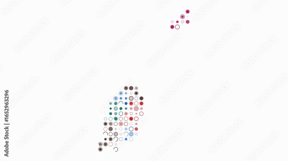 Poster grenada map animation. shape of the country with pulsating colored dots. large size circle blocks. d