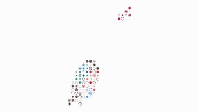 Grenada map animation. Shape of the country with pulsating colored dots. Large size circle blocks. Digital style Grenada map on white background. Creative video.
