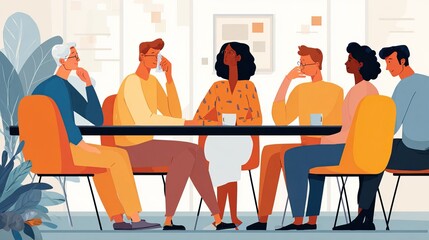 Business team in modern office sneezing simultaneously during meeting. Shared moment of discomfort captures workplace vulnerability and health awareness.