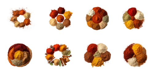 Spice blends and varieties culinary kitchen food flavor, isolated on transparent background, png set