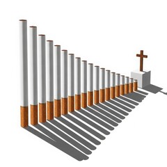 Obraz premium Cigarettes form a descending staircase leading to a grave and cross