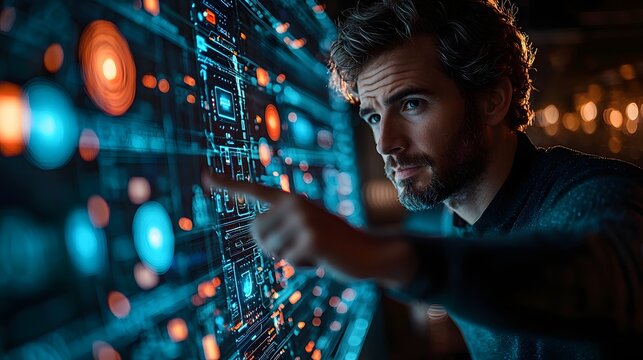 Visionary presenting a new app concept on a digital touchscreen