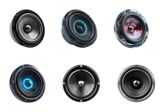 Exploring high-quality speaker systems home audio product, isolated on transparent background, png set