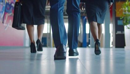 Obraz premium Businesspeople walking down a hallway