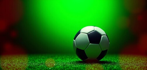 Glowing green background, soccer ball, copy space,  competition,  light