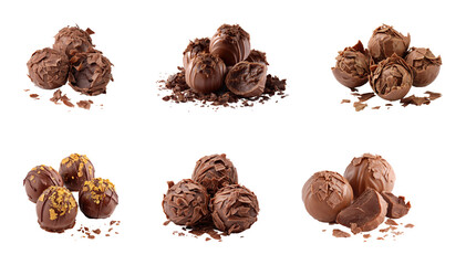 Delicious chocolate truffles sweet confectionery gourmet treats, isolated on transparent background, png set