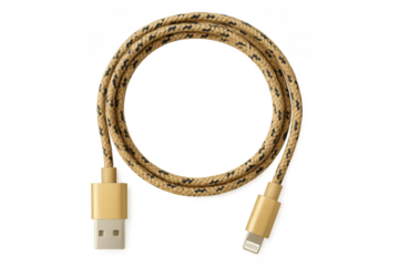 Gold usb cable forming a circle on a transparent background