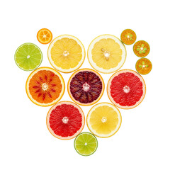 Obraz premium Heart shape made of colorful citrus fruit slices
