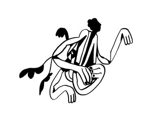 Strange ghostly character with arms that weave, tattoo and ink design. Lovely sketch with black and white. Sketch for media, web, book