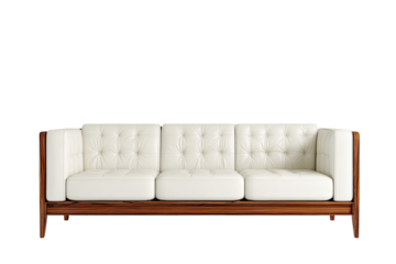 White leather sofa with wooden frame