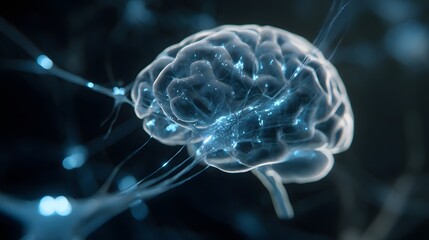 Obraz premium Holographic brain with glowing neural network connections