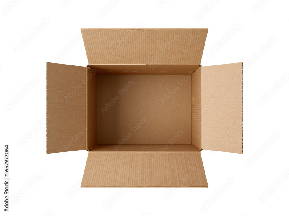Aufkleber empty corrugated cardboard box with flaps open presents limitless opportunities isolated on a
