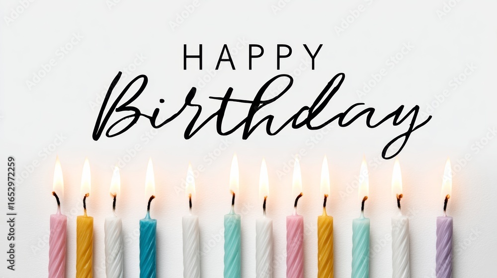 Aufkleber a row of candles with the words happy birthday written below them. the candles are lit and arranged 