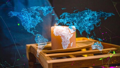 World map overlay on a candle