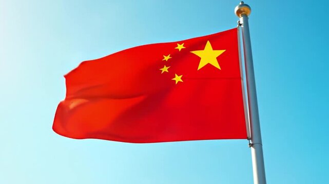 China national flag on flagpole under the bright sky footage