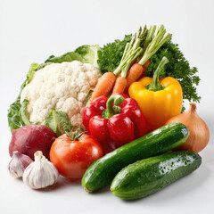 Fresh vegetables including cauliflower, carrots, peppers