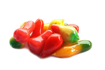 Colorful traditional Thai dessert called Luk Chup made from mung beans, coated with jelly, shaped...
