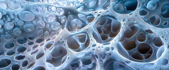 Detailed backlit scientific photo of a high contrast carbon aerogel structure, revealing its ultra-lightweight texture and distinct grain.