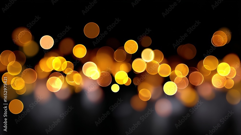 Poster black background with a lot of yellow circles. the circles are blurry and overlapping, creating a se