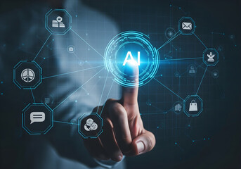 Artificial intelligence ai technology concept with finger touching screen interface future tech