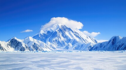 Obraz premium Majestic Snow-Capped Mountain Range Under a Clear Blue Sky with Clouds