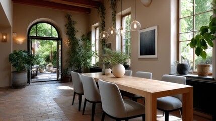 Light-filled dining room with garden view