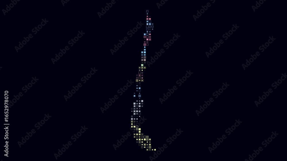 Poster chile map animation. shape of the country with pulsating colored dots. small size square blocks. dig