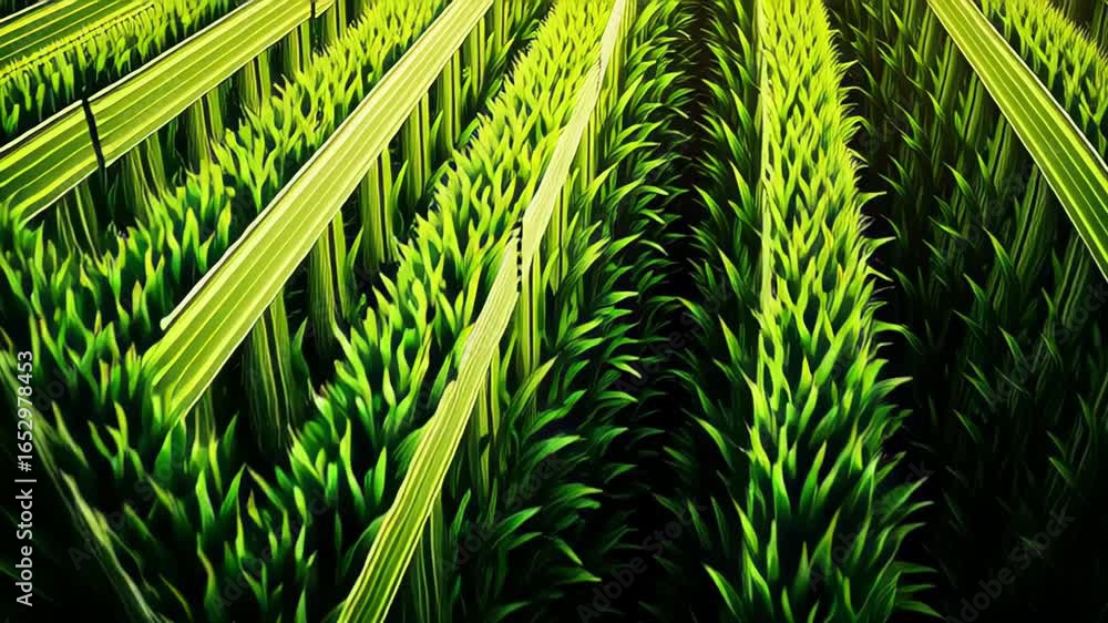 Poster lush green grass forms a vibrant zigzag pattern with layered textures, showcasing the dynamic interp