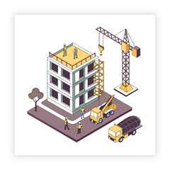 Isolated construction site with workers cartoon drawing, building house, art, construction house, construction site,