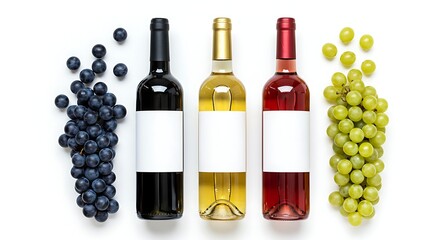 Obraz premium Red, white, and rosé wines in bottles with blank labels, ready for a brand.