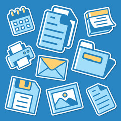 set of office tools cute colorful sticker