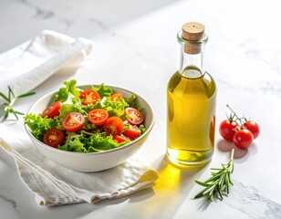 Fresh Green Salad with Cherry Tomatoes Olive Oil and Rosemary