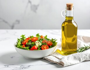 Fresh Green Salad with Cherry Tomatoes Cucumber and Olive Oil Dressing
