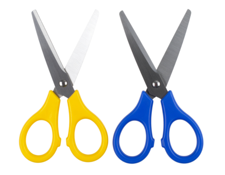 Open Craft Scissors with Colorful Handle, Top-Down View, Isolated