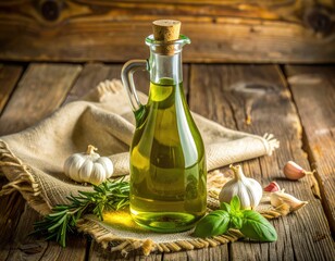 Aromatic Extra Virgin Olive Oil Bottle with Garlic Basil and Rosemary