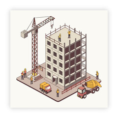 Isolated construction site with workers cartoon drawing, building house, art, construction house, construction site,