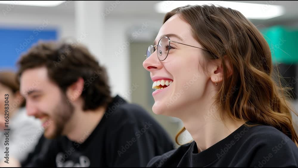 Aufkleber smiling student engaged in classroom discussion during interactive learning session in modern educat