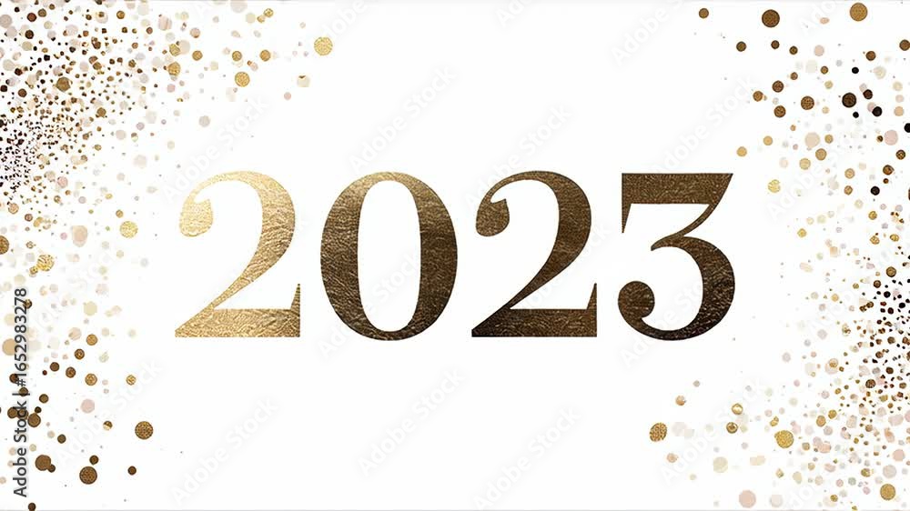 Poster golden numbers 2023, 2024, and 2026 transition smoothly across a white background, showcasing a fest