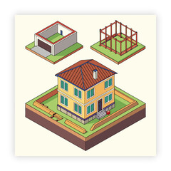 Isolated construction site with workers cartoon drawing, building house, art, construction house, construction site,