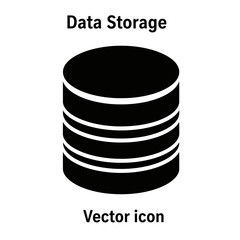 A black vector icon of a cylindrical database symbol representing data storage on a white background.