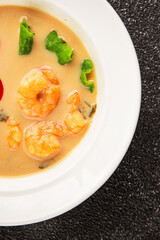 Tom kha soup shrimp, coconut milk, miso paste tasty seafood snack fresh delicious gourmet food...