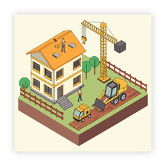 Isolated construction site with workers cartoon drawing, building house, art, construction house, construction site,