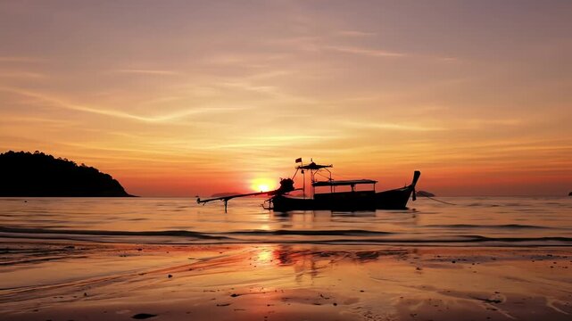 Palolem Beach Goa Sunset Silhouette Boat - Indian Ocean Idyllic Scene