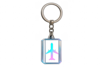 Crystal Keychain Featuring Airplane Silhouette on Transparent Background