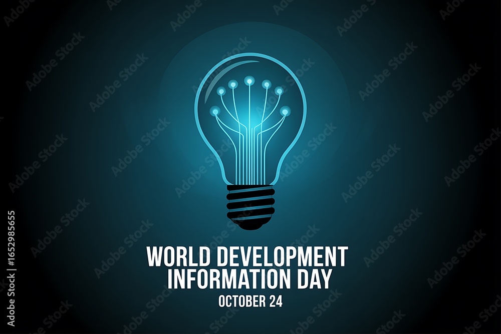Poster glowing light bulb with circuitry representing innovation and technology for world development infor