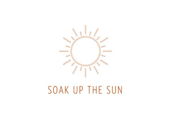 Soak up the sun text with sun icon isolated on white background