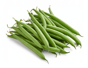 Pile of Fresh Green Beans on White Background