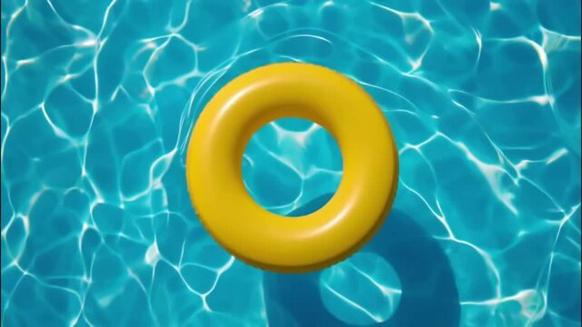 Yellow Inflatable Swim Ring Floating on Blue Pool Water