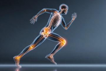 Runner X-Ray View: Anatomical Illustration of a person's body showing the bones and skeleton during a run.