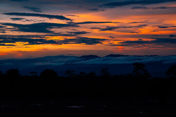 sunset in the mountains in the Thailand National park 